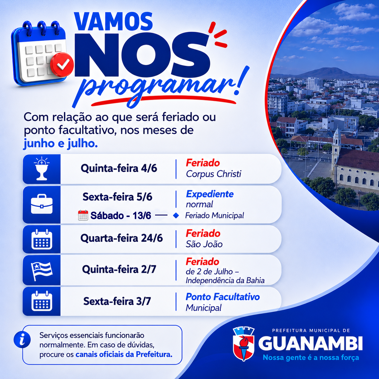 Informações sobre feriados e pontos facultativos já definidos