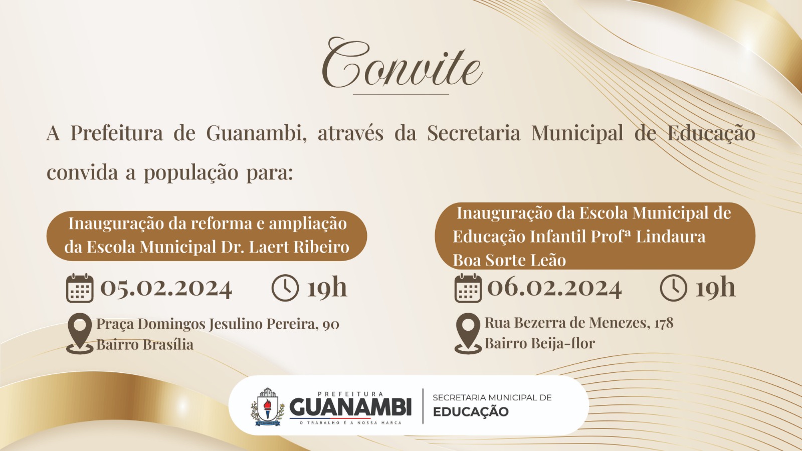 Prefeitura de Guanambi inaugura nesta segunda e terça, ampliação da Escola Laert Ribeiro no Bairro Brasília e nova Escola do Bairro Beija-flor