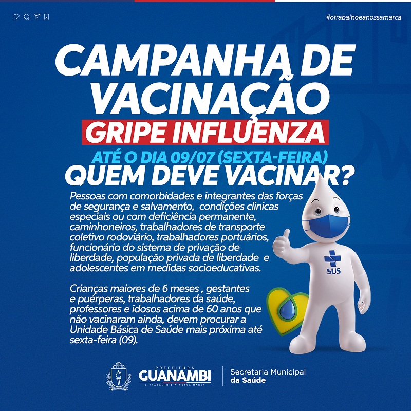 Vacinação contra Influenza (Gripe) para grupos prioritários encerra nesta sexta-feira (09)