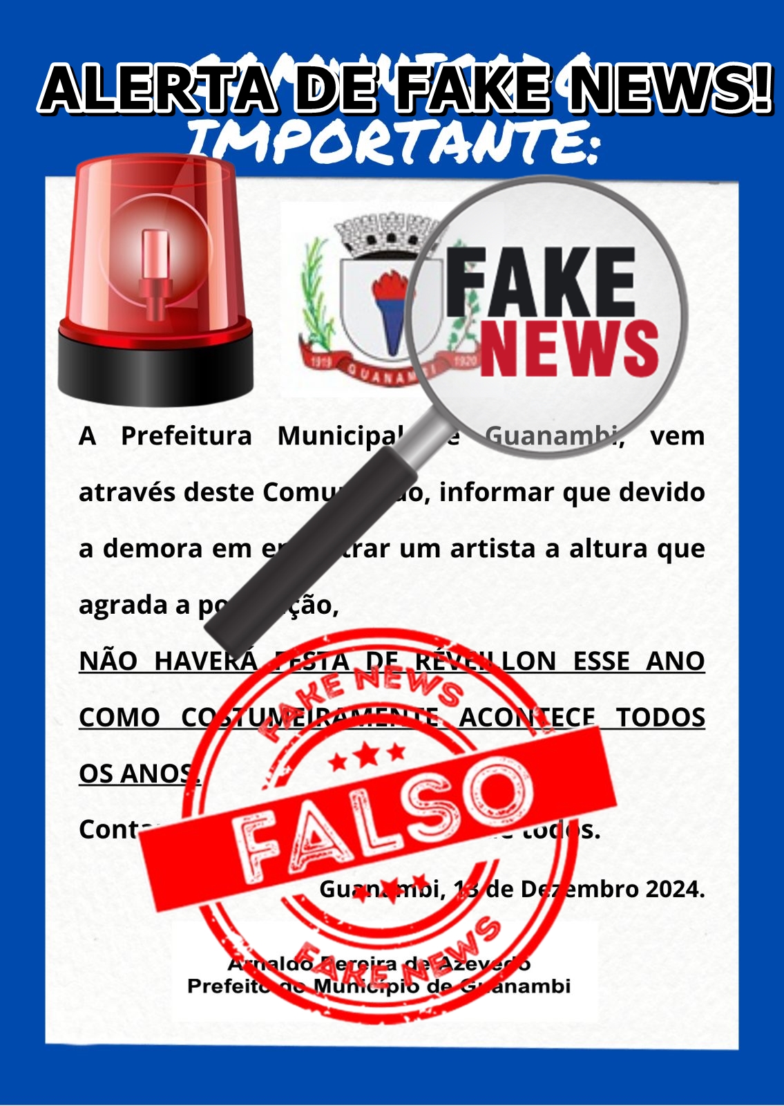 Alerta de Fake News Montagem publica informação falsa sobre o réveillon deste ano