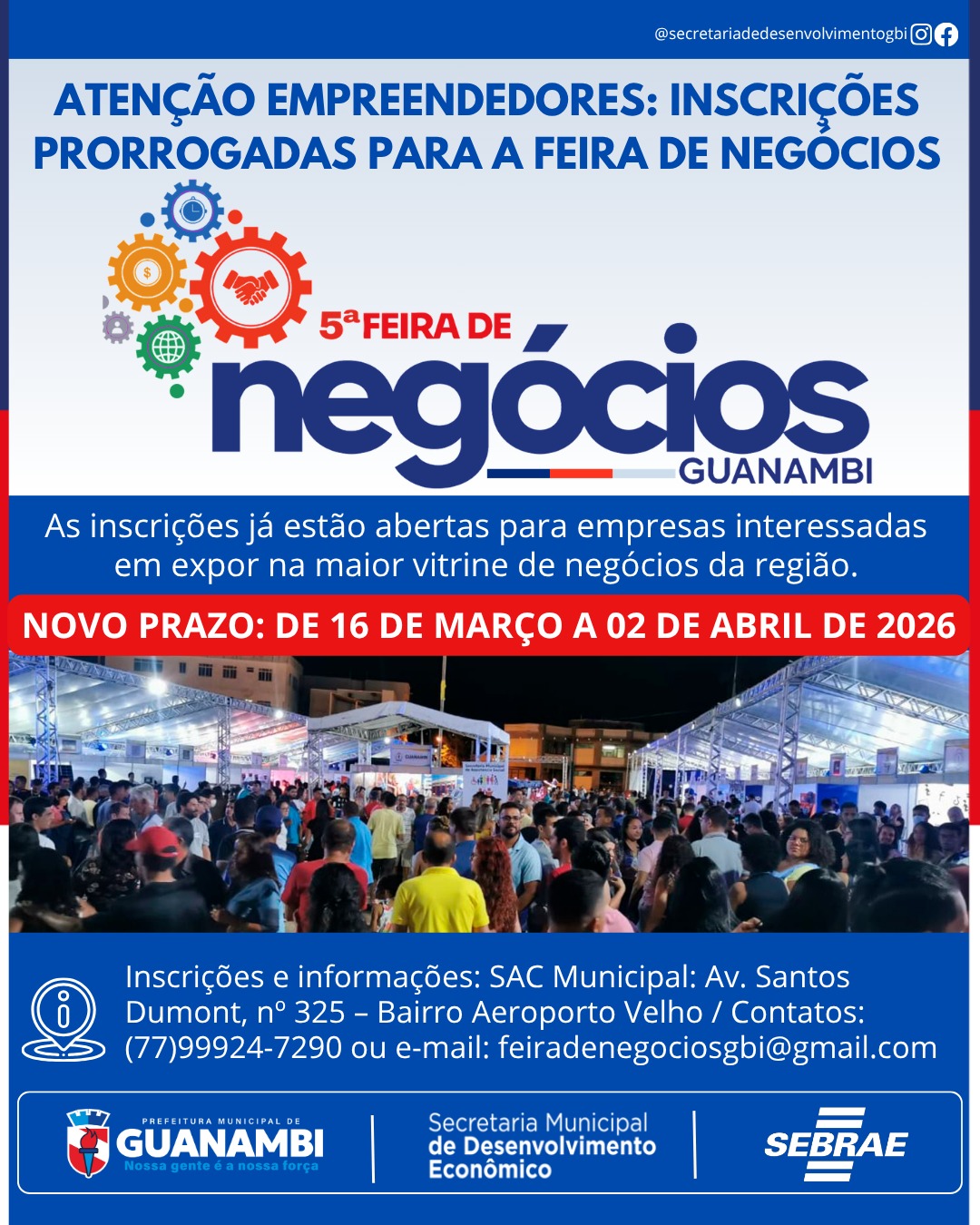 INSCRIÇÕES PRORROGADAS PARA A FEIRA DE NEGÓCIOS 2026