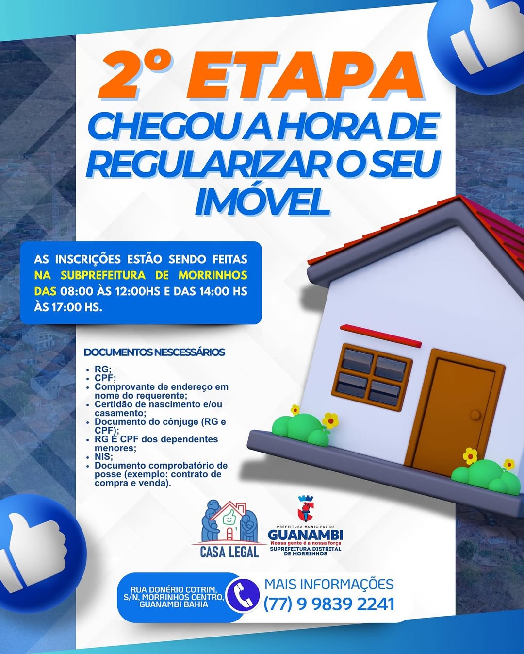Após cadastrar 228 residências, Subprefeitura de Morrinhos inicia 2ª Etapa do Programa Casa Legal para regularização de imóveis