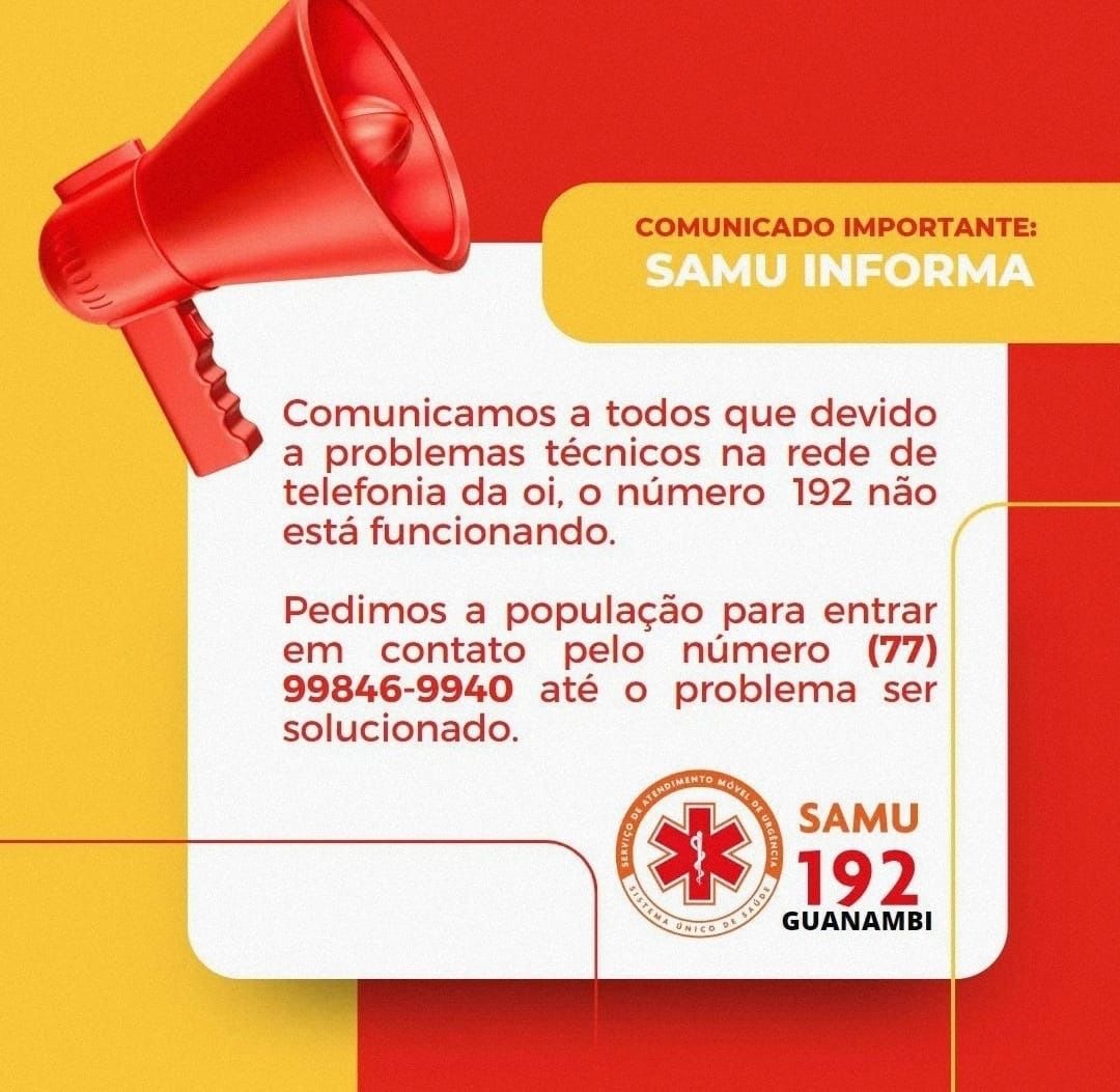 Com problemas na rede OI, telefones do SAMU, PM e Bombeiros Militares estão temporariamente fora de serviço em Guanambi