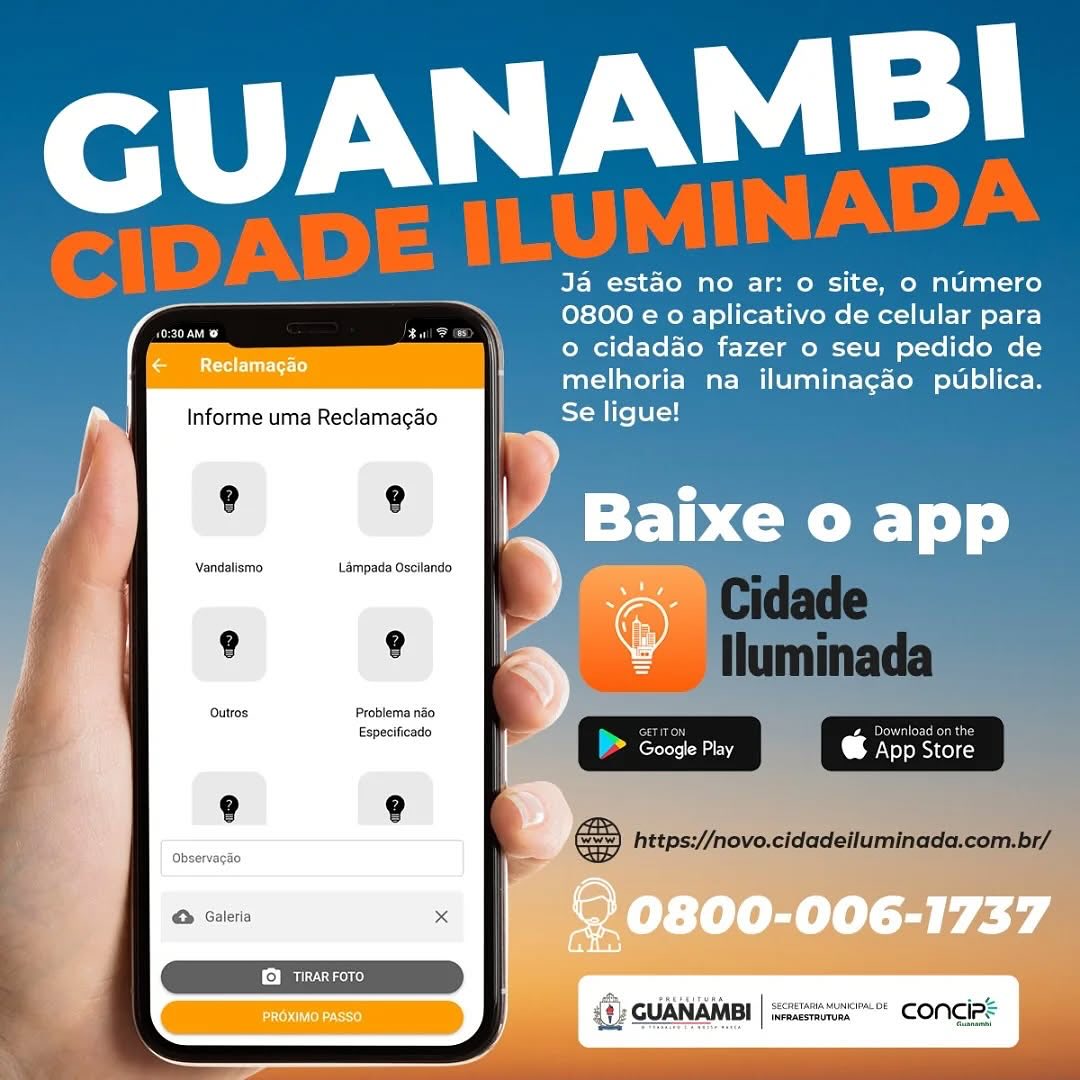 CONCIP Alto Sertão realizou 9.628 intervenções na iluminação pública de Guanambi no primeiro semestre; saiba as opões para solicitar o serviço