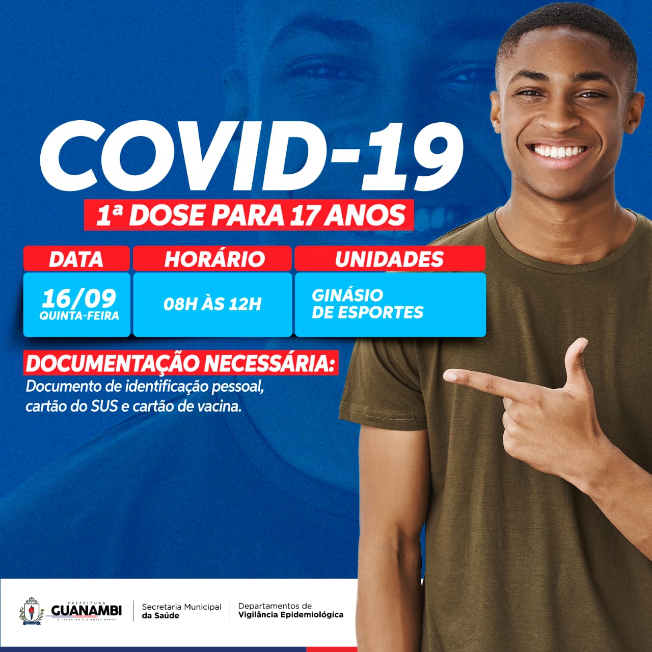 Guanambi aplica a primeira dose da vacina contra Covid-19 nos jovens de 17 anos nesta quinta (16) no Ginásio de Esportes