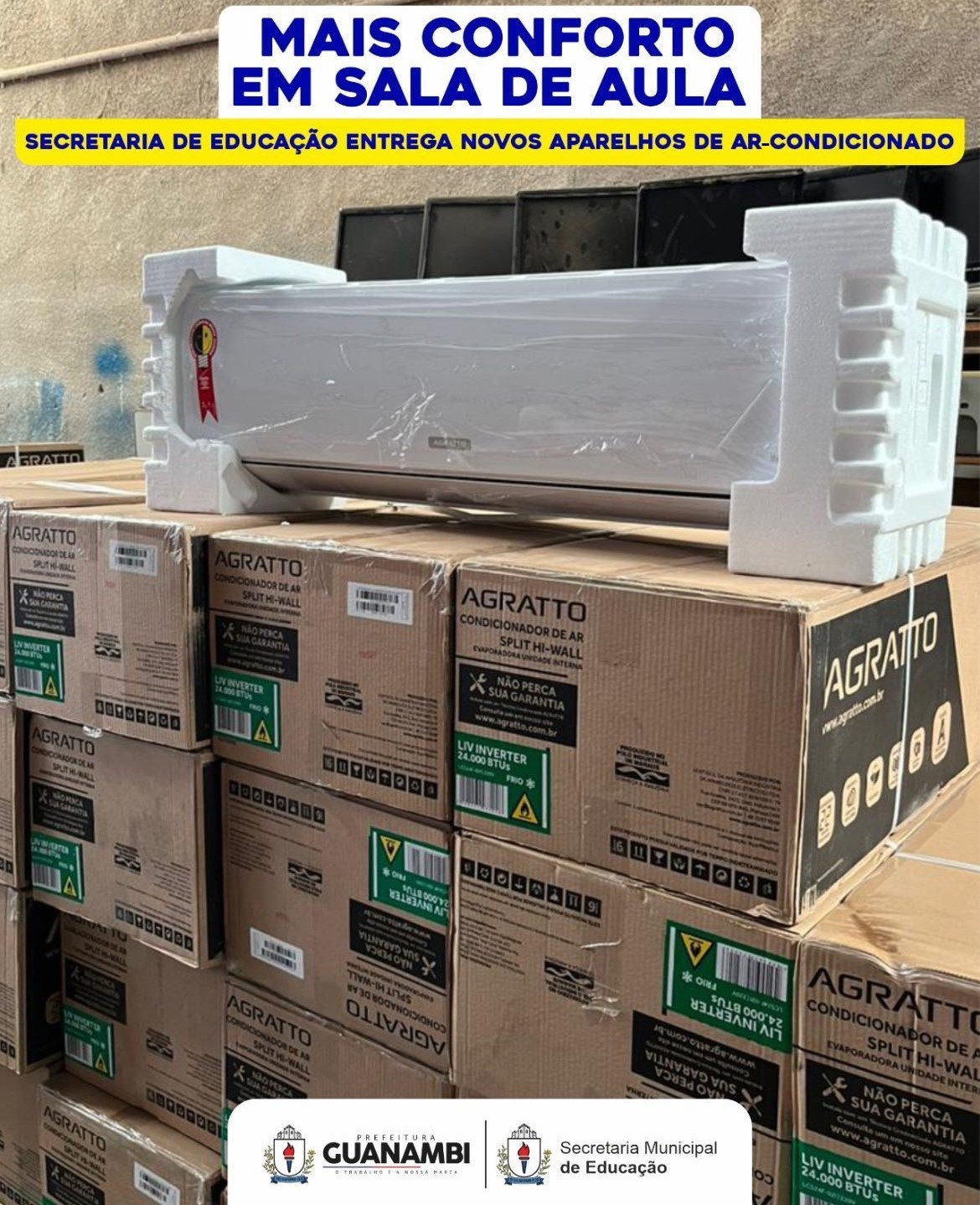 Secretaria de Educação de Guanambi intensifica distribuição de condicionadores de ar para escolas da rede
