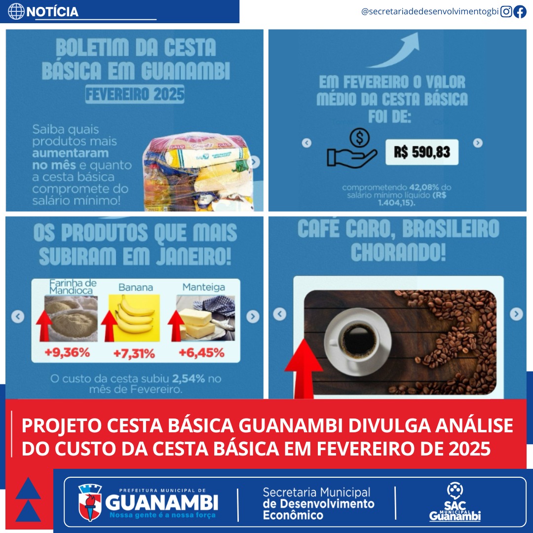 PROJETO CESTA BÁSICA GUANAMBI DIVULGA ANÁLISE DO CUSTO DA CESTA BÁSICA EM FEVEREIRO DE 2025