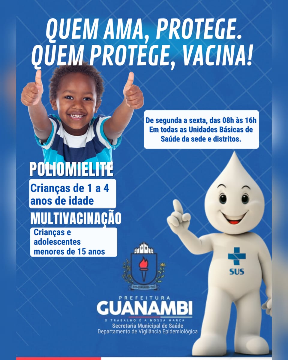 Com 93% da meta atingida, Secretaria de Saúde continua realizando vacinação contra Poliomielite