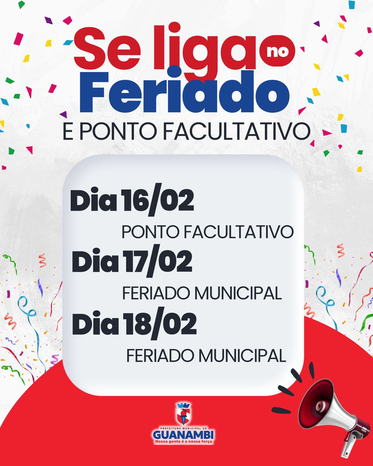 Prefeitura de Guanambi publica Decreto de Ponto Facultativo e Feriado de Carnaval