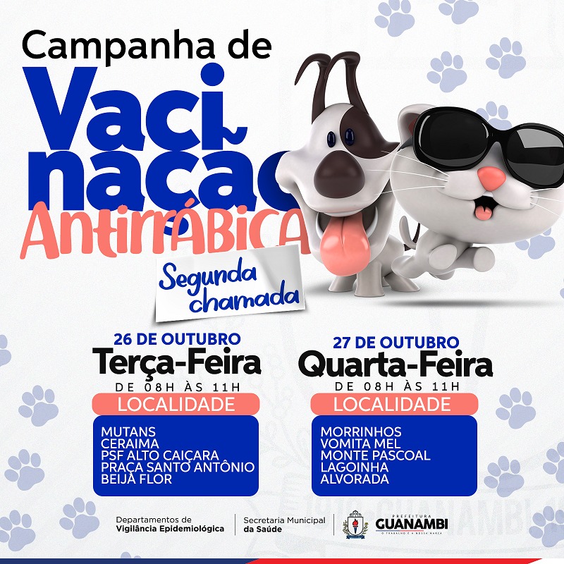 Guanambi realiza segunda chamada da vacinação antirrábica