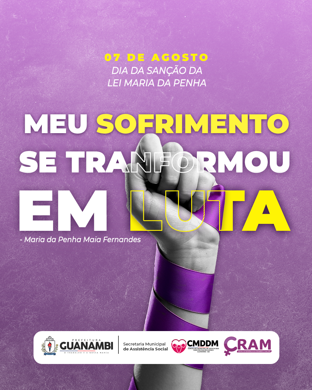 Agosto Lilás: Mês de Conscientização no Combate à Violência Contra a Mulher
