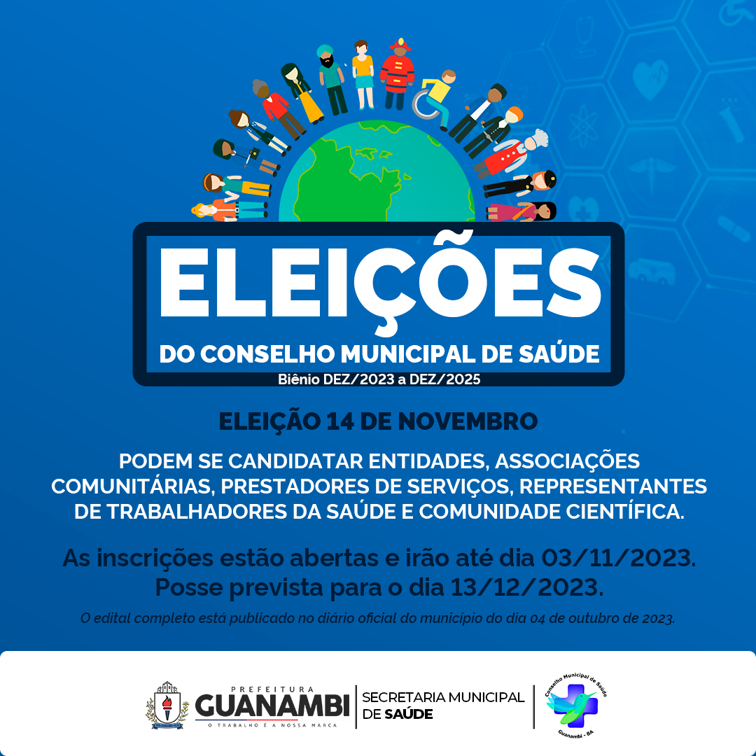 Está aberto o edital para eleição do Conselho Municipal de Saúde biênio de dezembro 2023 a dezembro/2025