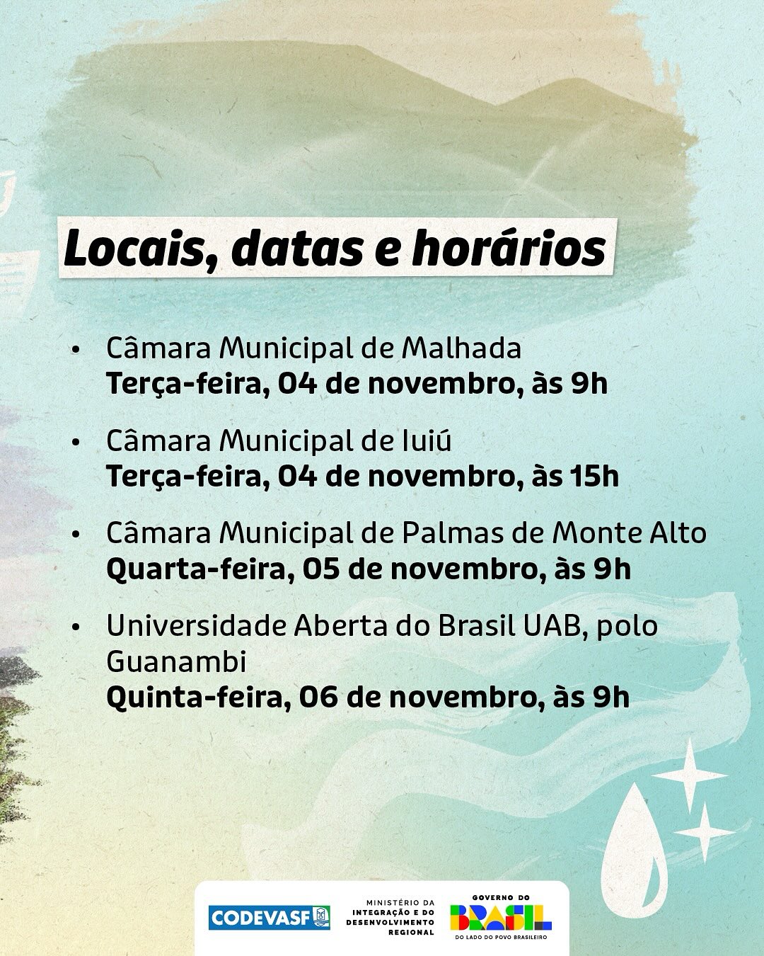 CODEVASF promove audiências públicas para discutir o Projeto de Irrigação do Vale do Iuiu; Guanambi será dia 9/11
