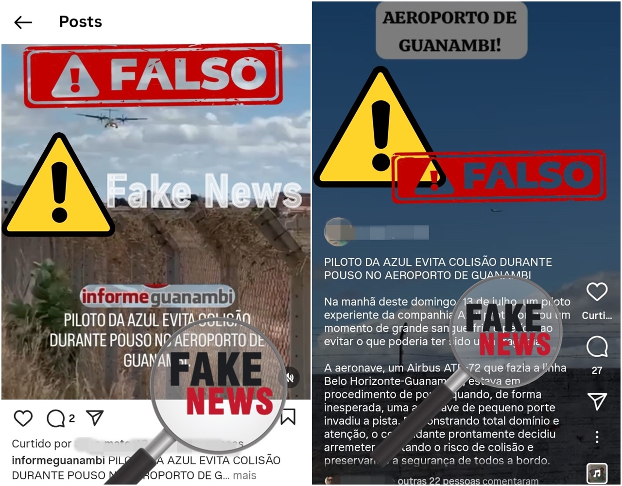 Alerta de Fake News Publicações em perfis de Instagram e em grupos de WhatsApp desinformam sobre falso incidente com aeronave no aeroporto de Guanambi