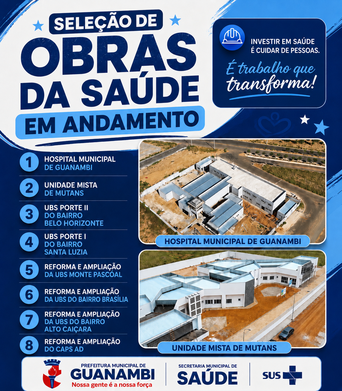 Secretaria de Saúde de Guanambi executa 8 (oito) importantes obras para modernização, melhoria e ampliação da rede de atendimento