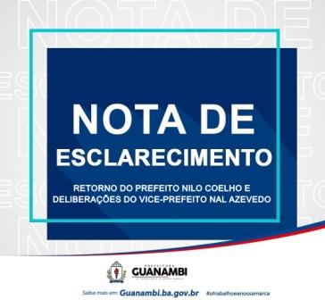 NOTA DE ESCLARECIMENTO Retorno do prefeito Nilo Coelho e deliberações do vice-prefeito Nal Azevedo