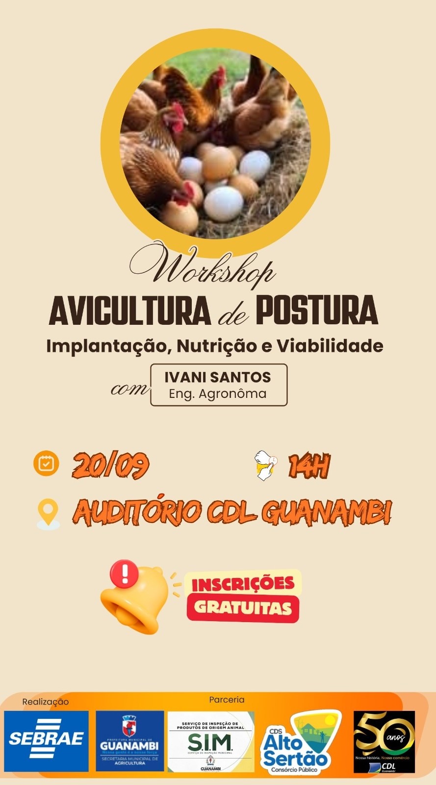 Restando poucas vagas, Workshop sobre Avicultura de Postura em Guanambi acontece no próximo dia (20); saiba como se inscrever gratuitamente