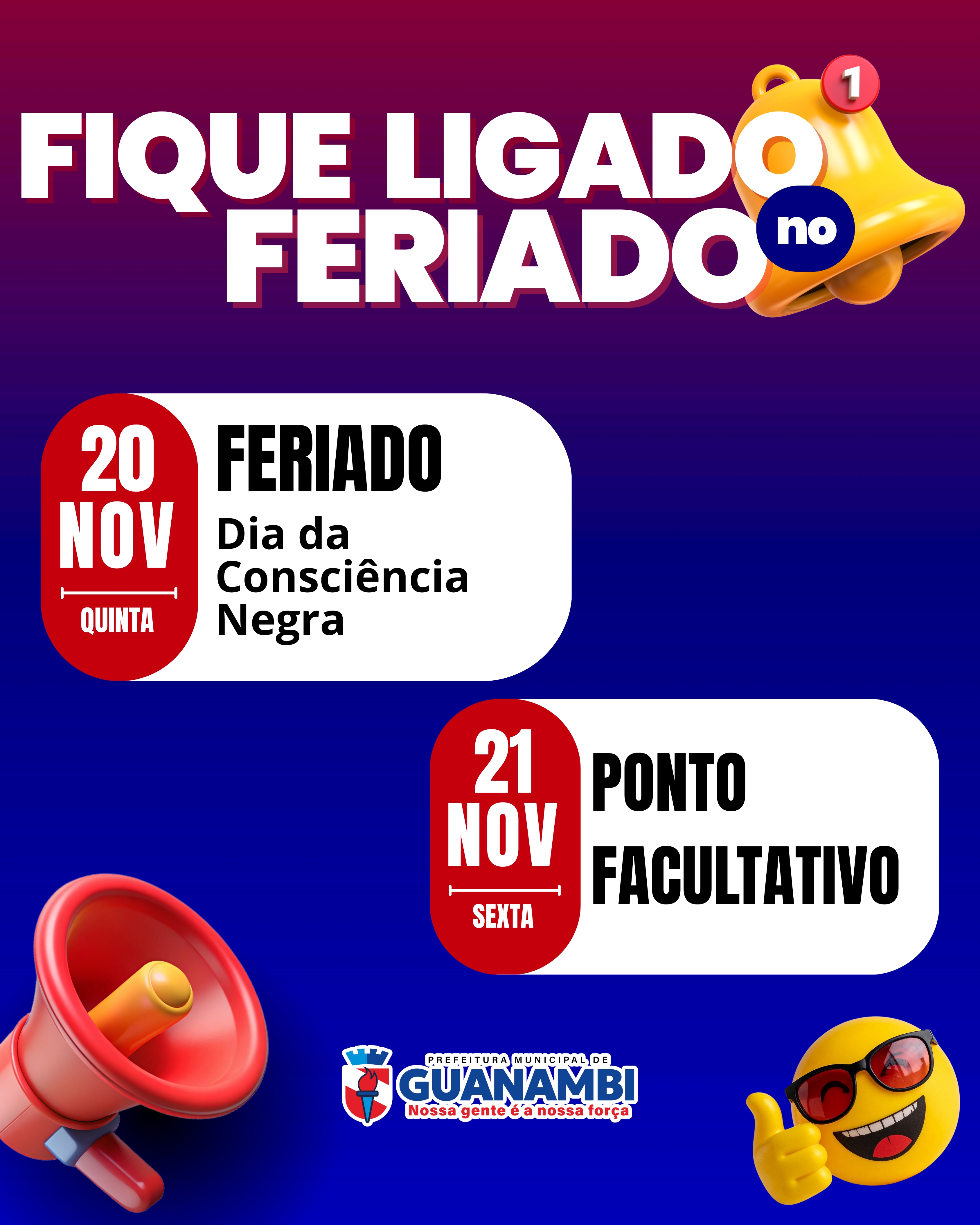 Feriado Nacional da Consciência Negra e Ponto Facultativo